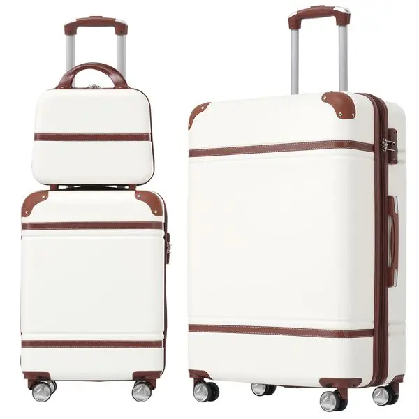 

Lightweight White Hardshell 3 Piece Luggage Set With Cosmetic Bag, 20/28 Inch Spinner Suitcase With TSA Lock