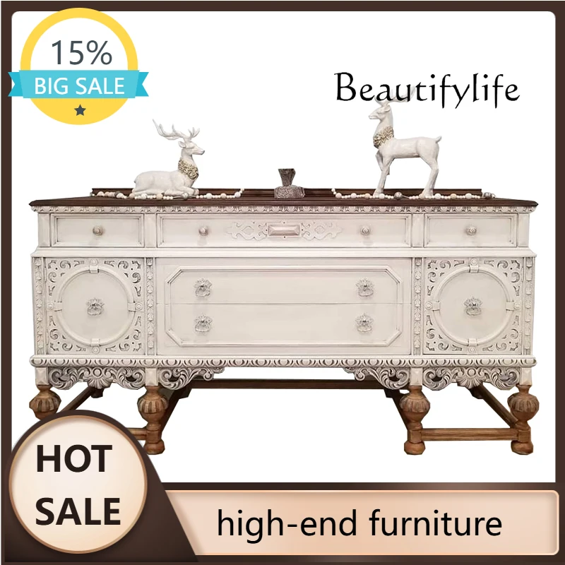 

J французский твердый деревянный резной цветок крыльцо обеденный боковой шкаф свет роскошный европейский роскошный фойе витрина гостиная