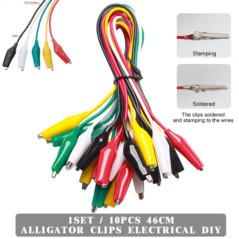 1Set / 10PCS 46CM Alligator Clips Electrical DIY Test Leads Alligator Double-ended Crocodile Clips Roach Clip Test Jumper Wire