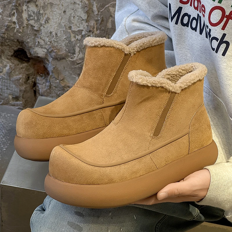 

Men High Top Boots Faux Suede Thick Sole Round Toe Comfortable Warm Men Snow Boots Sizes 38-46