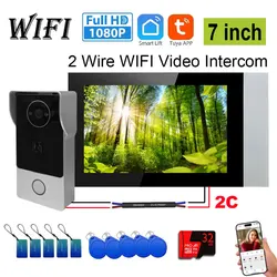 2 Wire Smart Home Tuya Wifi 1080P Video Intercom Video Door Phone 7'' Color Touch Screen Camera Doorbell Door Security System