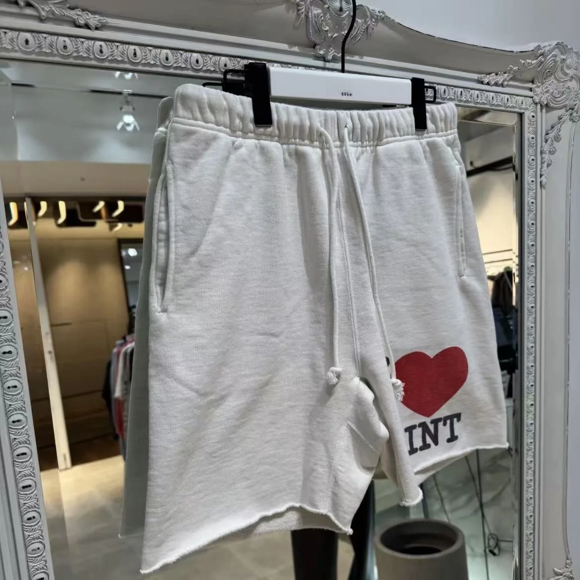 Washed Vintage Mx6 SS26 Heart Letter Print Five-Point Pants Shorts Sweatpants Loose Fit Elastic Waist Cotton 100% Shorts
