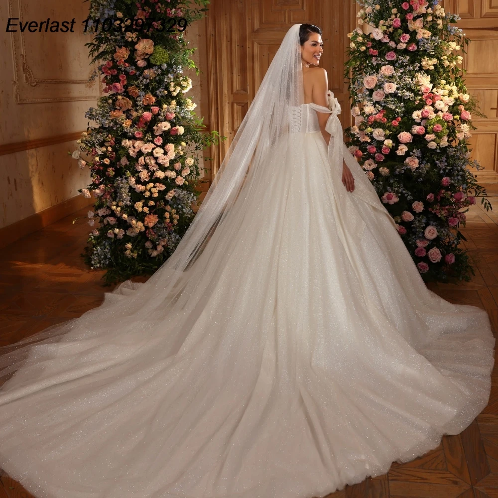 EVLAST Sparkly A-Line Sequins Wedding Dress 2025 Tie Applique Vestido De Novia Tiered Wedding Bridal Gown Robe De Marie TBD11