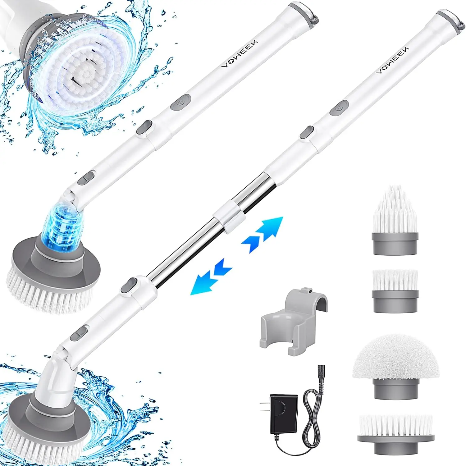 Voweek Electric Rotary scrubber, 4 replaceable cleaning heads, electric shower scrubber for bathroom, bathtub, tile, floor