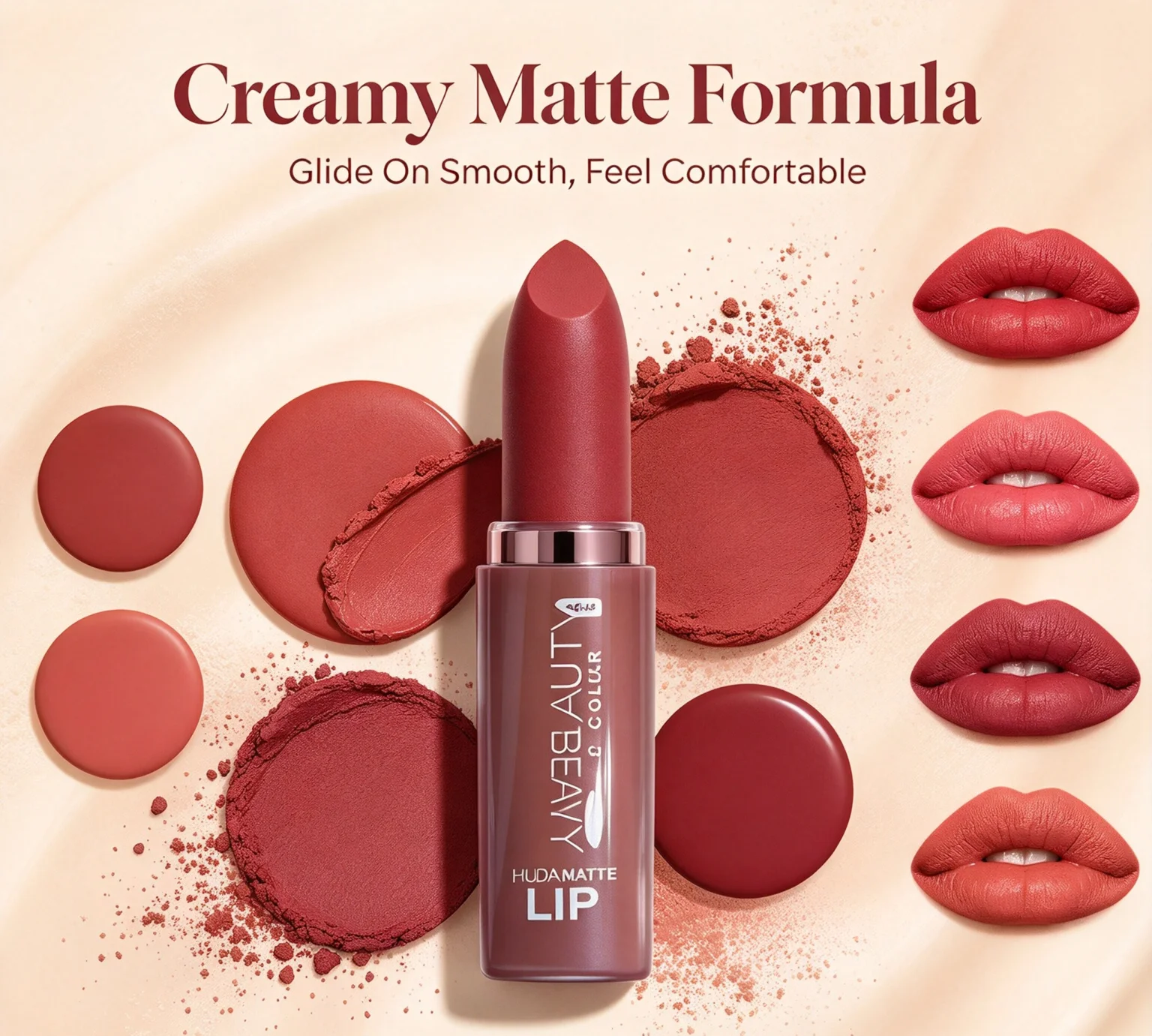 6-Color Matte Lipstick Set Waterproof 24H Long-Wear Velvet Lip Stick Kit Red Rose Nude Brown Dusty Pink - Lip Makeup Collection