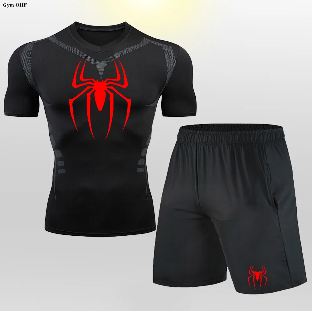 Men Compression Set MMA Long or Short Sleeve T-shirt Men's Tight Pants Fitness Bodybuilding Clothes Rashguard Sports Suits