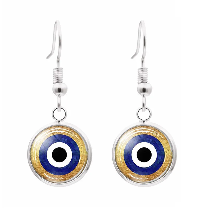 Spiritual Protection Round White Pink Blue  Evil Eye Leverback Drop Earrings For Women Teen Murano Glass Turkey