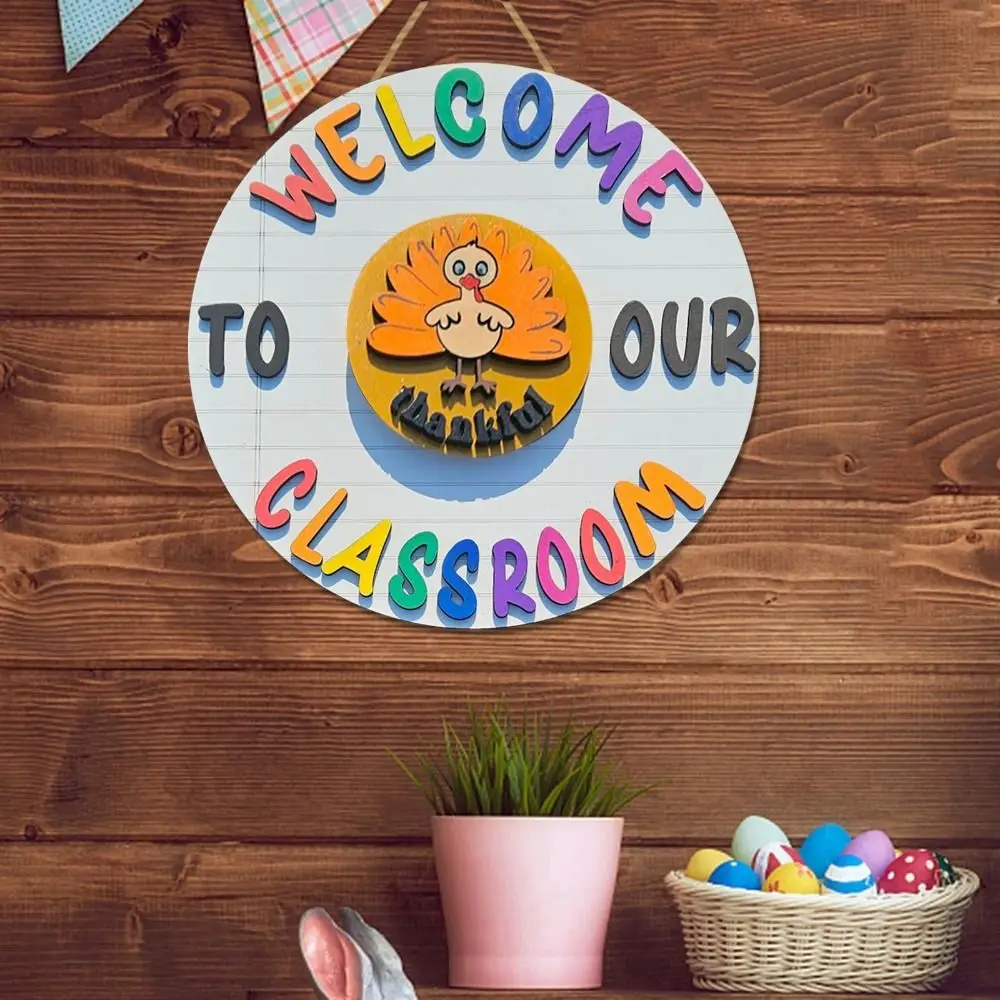 Interchangeable Welcome To Our Classroom Sign Wooden Cartoon Welcome To Our Home Sign Elegant Handmade Door Hanging Ornament