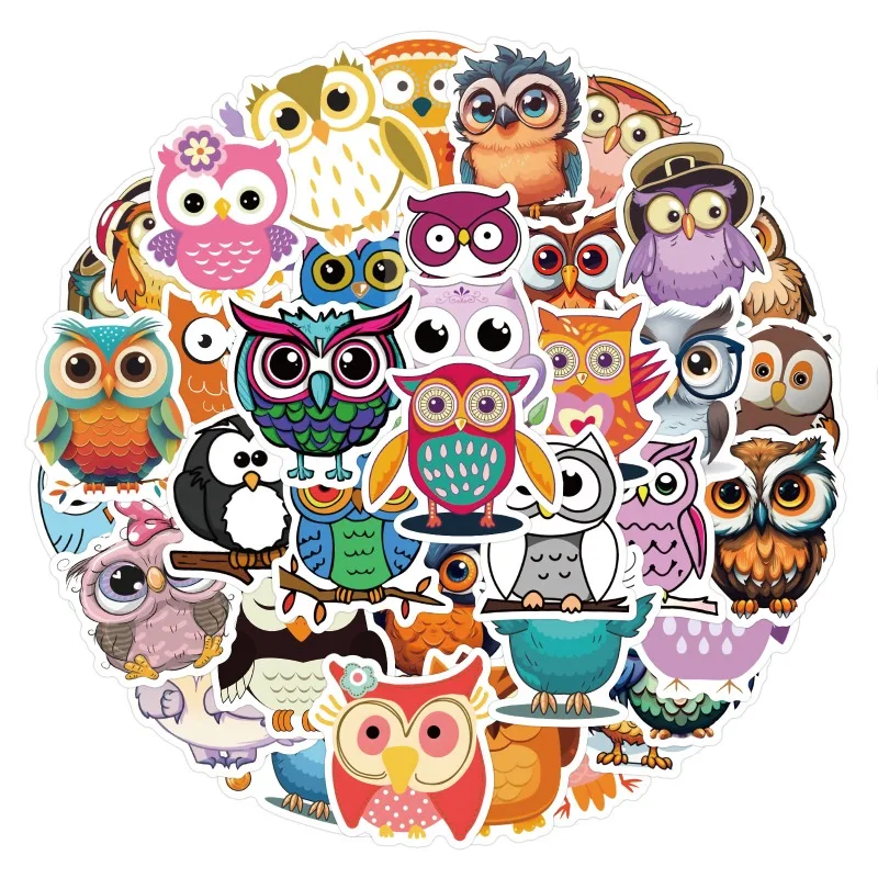 60pcs Cute Owl Cartoon Graffiti Sticker Suitcase Water Cup Guitar Car Scooter Refrigerator Mobile Phone Decoration Sticker