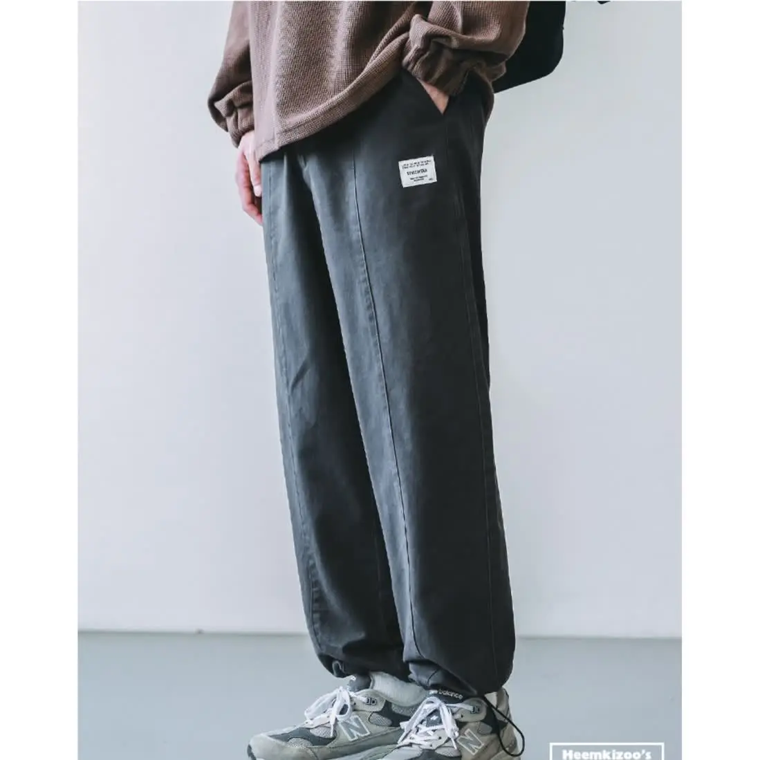 Japanese Retro Work Pants Men Spring Loose Straight-tied Foot Drawstring Casual Versatile Trousers