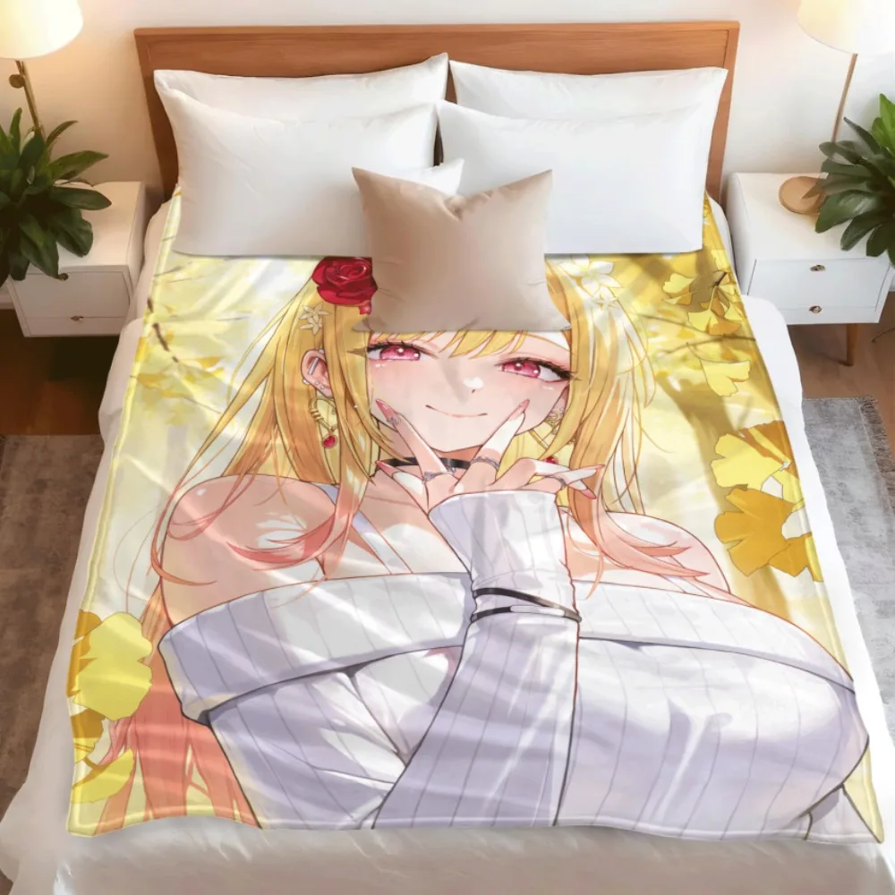 Soft Plush Flannel Blanket Marin Kitagawa Anime Girl Autumn Ginkgo Background Portrait Home Decor Throw Blanket