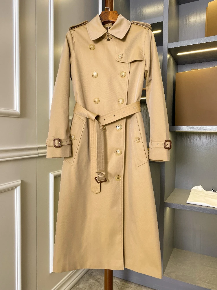 

Extended Length Kensington Style Women's Coat Lightweight Comfortable Double Row Buttons British Style Long Sleeve Suit Collar