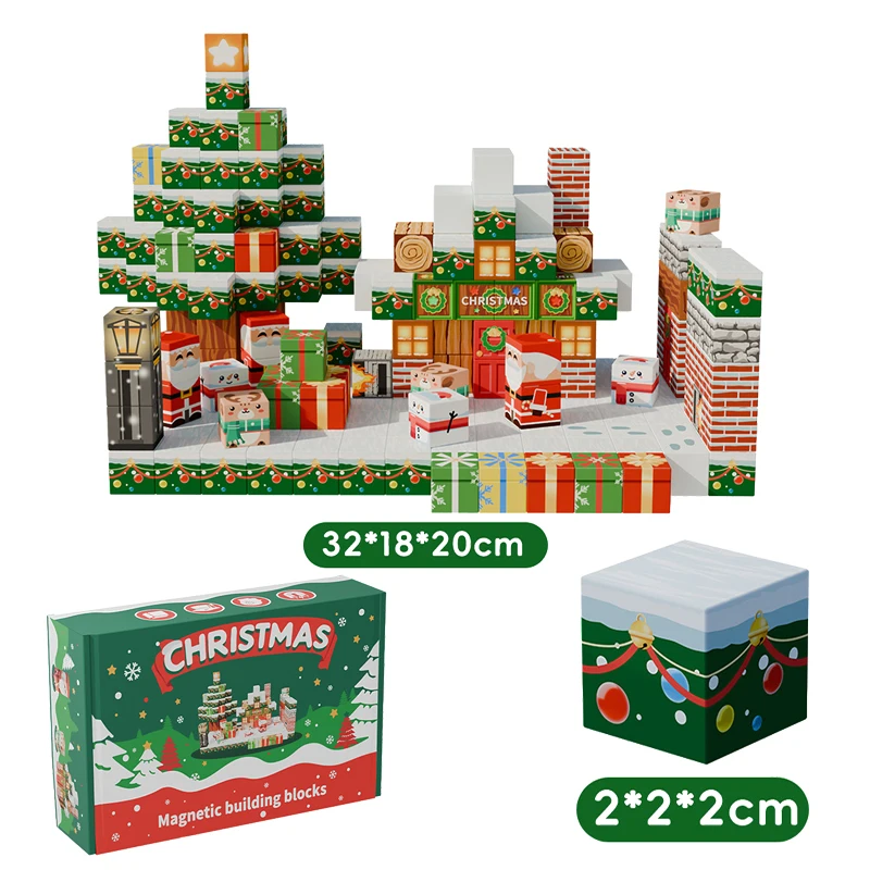 مجموعة مكعبات بناء مغناطيسية لعيد الميلاد 300 قطعة مع سانتا كلوز، شجرة، شخصيات الرنة، ألعاب جذعية للأطفال، هدية عيد الميلاد للأولاد والبنات