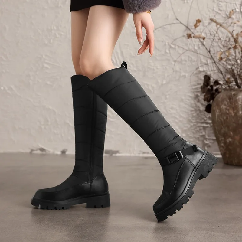 Winter Knee High Boots For Women Thick Plush Lining Side Zip Waterproof Non-slip Platform Keep Warm Cotton Shoes Lady Long Boots