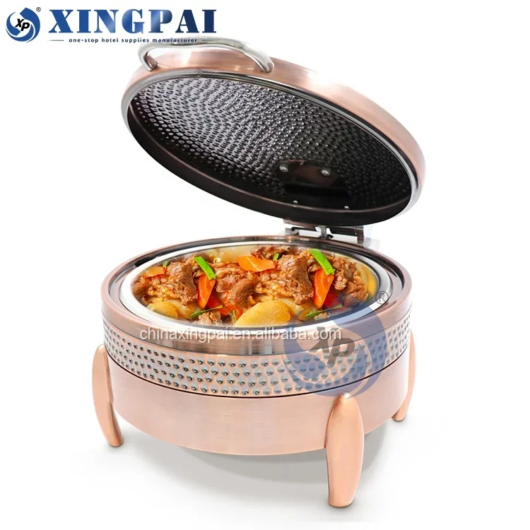 XINGPAI Commercial Catering Equipment Copper Chafing Dishes Hammered Chaffing Dishes Buffet Catering Stainless Steel
