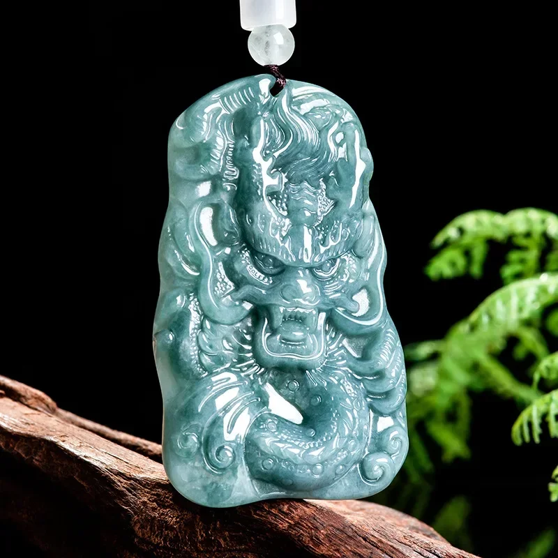 

Natural A-grade Jade Pendant Blue Faucet Brand Retro and Atmospheric Xiaolong Pendant Ice Jade Lover's Jade Necklace Jewelry