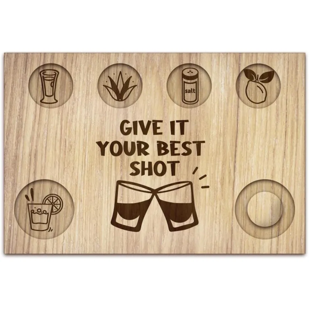 

Best Shot Tequila Shot Glasses Serving Tray Wooden Glass Holder with Salt Rim Shot Glasses Board for Bar Restaurant Party Family