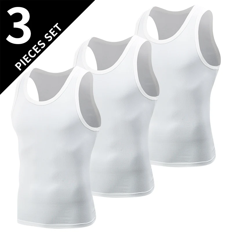 3/5 Piece Men\'s Solid Color Simple Fashion Fitness Vest Plus Size Youth Sports Physical Education Class Sleeveless T-shirt Tight