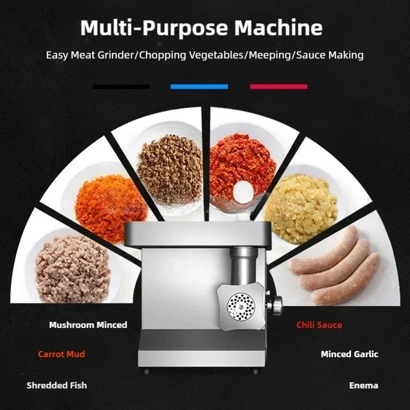 Commercial Meat Grinder 850W Stainless Steel Electric Multifunction for Hotel Bakery Meat Processing Pasta Making Fast Efficient