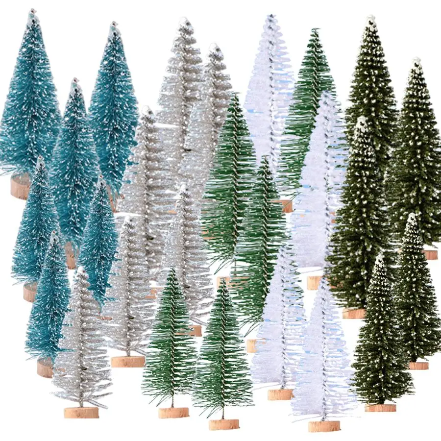 15PCS Mini Christmas Tree Artificial Sisal Snow Landscape Xmas Tree DIY Festival Decorations Miniature Ornaments Desktop Decor