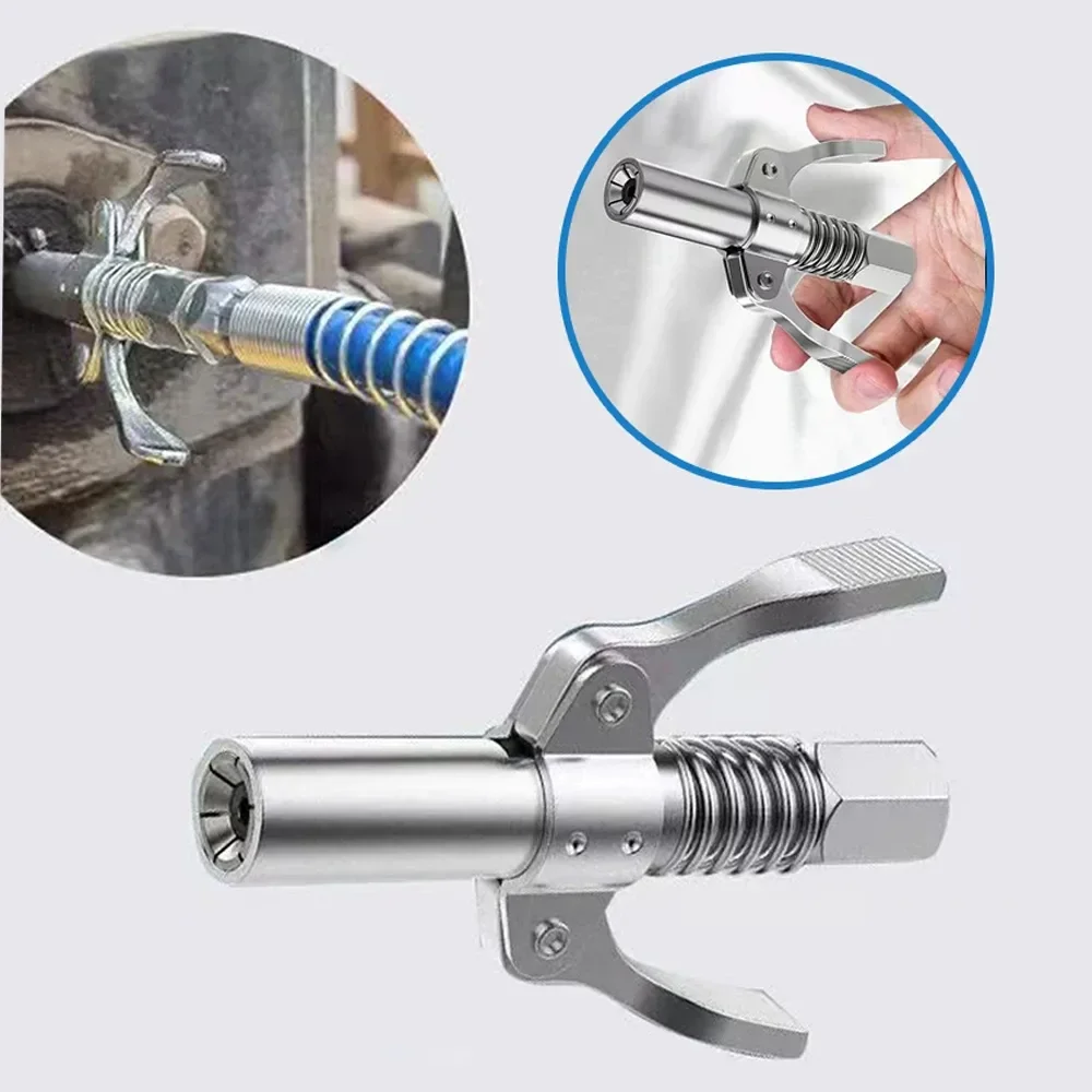 Portable Grease Gun Coupler,Universal 10000 PSI Stainless Steel Double Handle Grease Gun,Quick Release NPTI/8 Oil Pump Coupler