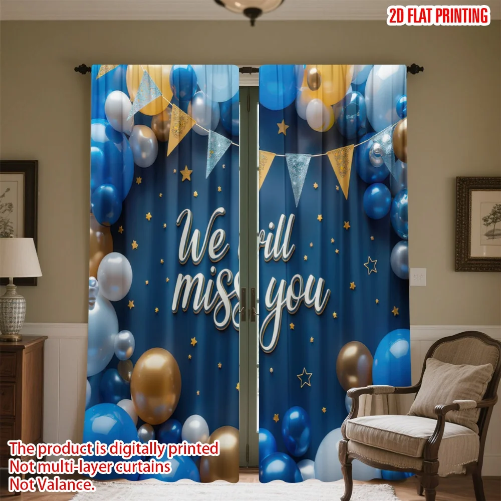 

2D flat printing 2pcs Curtain Farewell Blue Balloons Digital Printed Polyester Drapes All Season Party & Holiday Decor Perfect