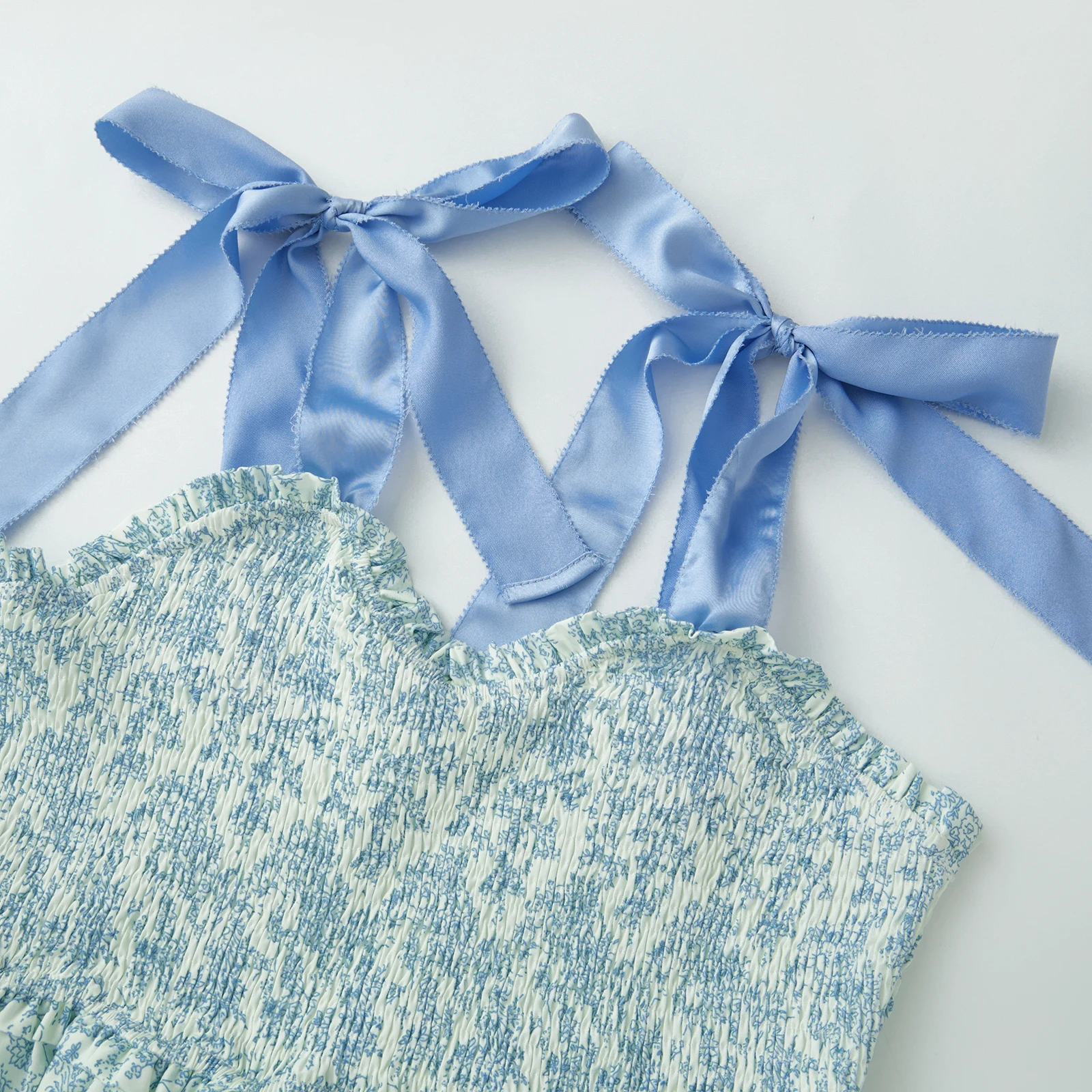 Holiday Women's Floral Tie Shoulder A-line Long Dress Smocked Sweetheart Neck Sleeveless Backless Tiered Ruffle Dress