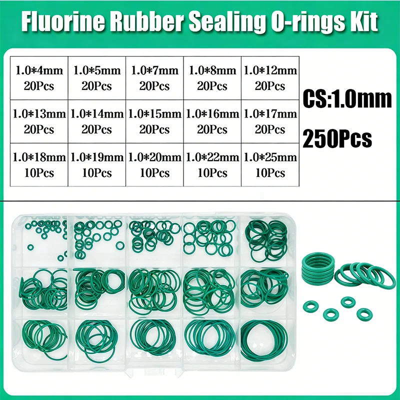 FKM Grüner O-Ring-Satz Fluorkohlenstoff-Dichtungsringe für Auto-Motoren, Hydraulik, Sanitär, Chemikalienbeständig, Öl- und Hitzebeständig, 75 Shore A – Detail 10