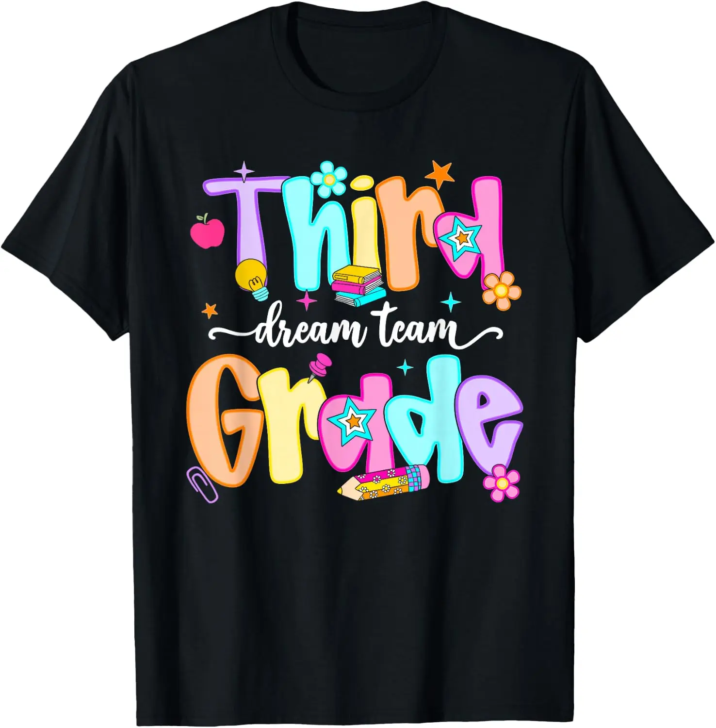 Preppy Third Grade Dream Team Back To School Teachers Kids T-Shirt 100% Cotton Trendy Y2K Short-Sleeve Tee-Soft, Quick-Drying,