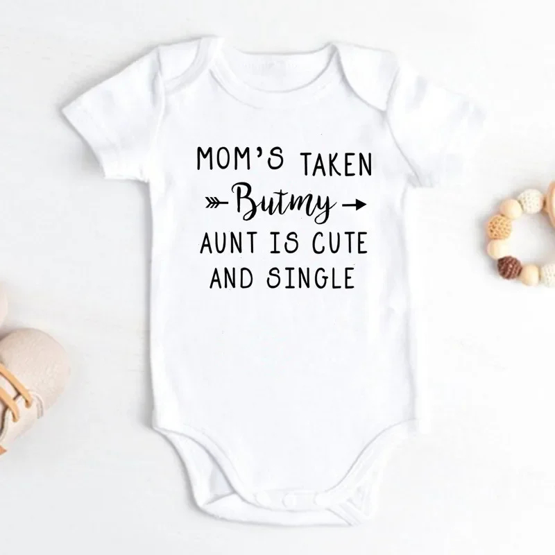 My Aunt Is Cute and Single Funny Letters Print Baby Onesie Newborn Clothes Baby Girl Boy Romper 0-24M