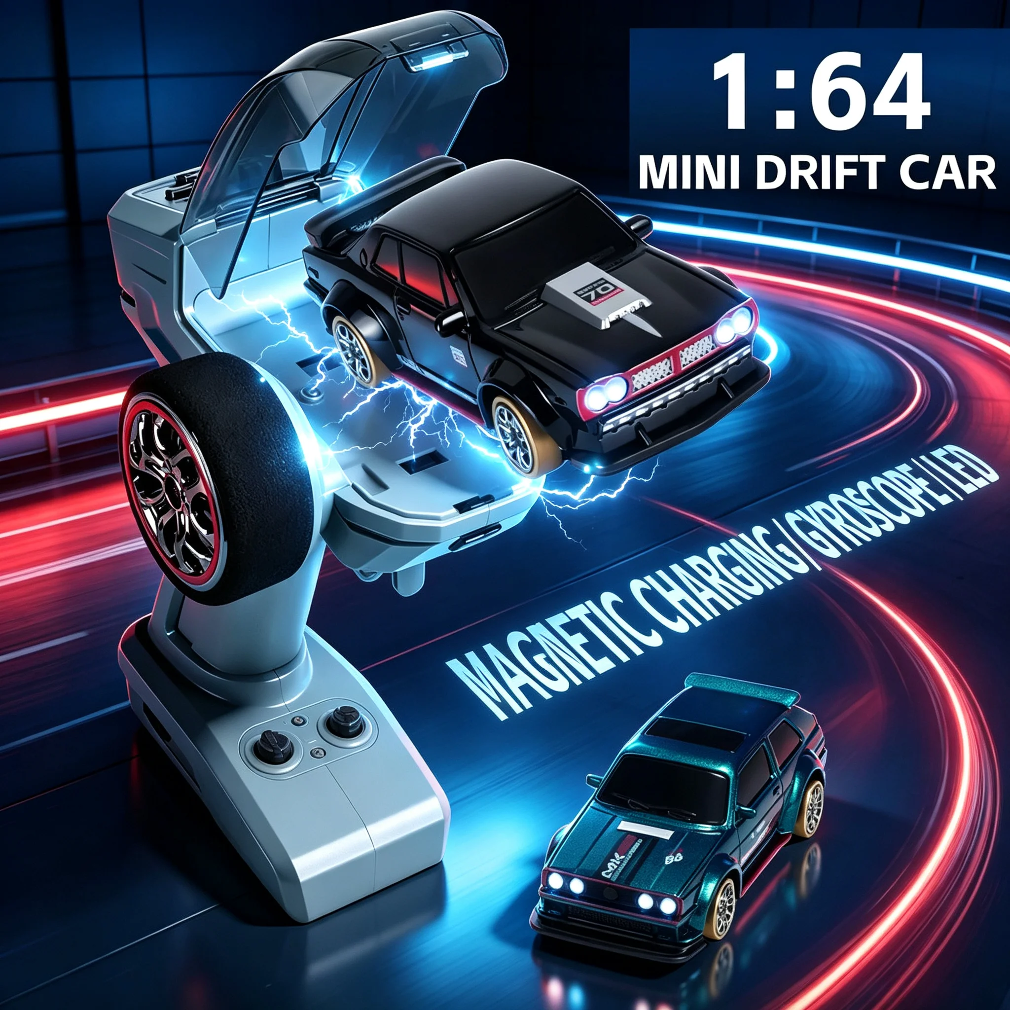 1/64 Mini Desktop Remote Control Car Magnetic Charging RC Drift Pocket Vehicle Entry Level Racing Car Model Boy Birthday Gifts