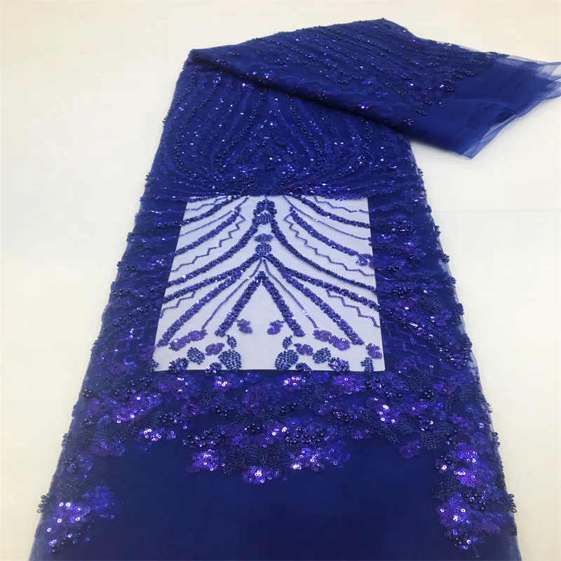 Royal blue Latest African Lace Fabric, Luxury French Sequins, Mesh Lace Fabric, High-end Handmade Beaded for Wedding, 2023