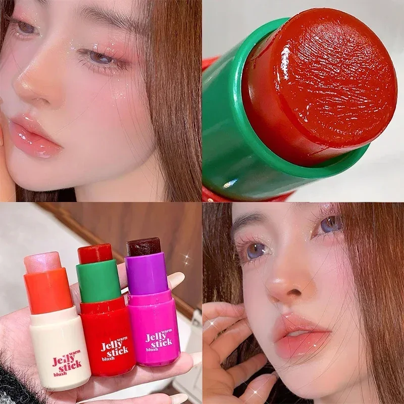 Heallor 3-in-1 Jelly Tint Face Blush Moisturizing Long Lasting Matte Shimmer Rouge Cheek Contour Lipstick Stick Facial Brighten