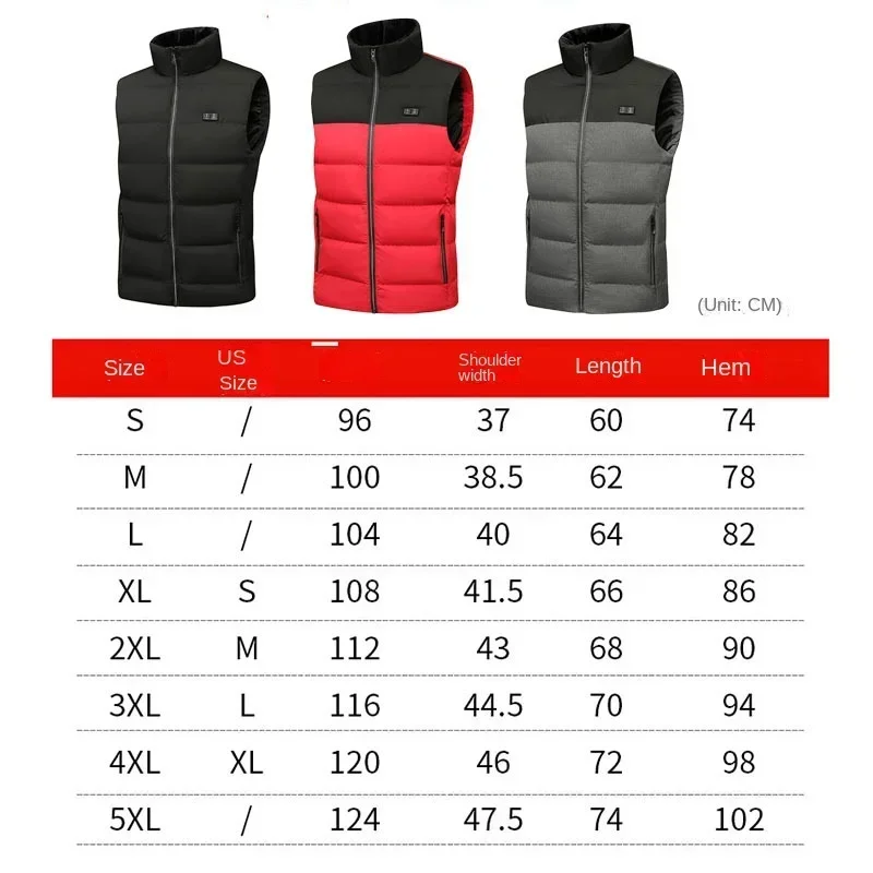 Vest aquecido para homens e mulheres, algodão elétrico, aquecimento USB, jaqueta, sem mangas, quente, pesca, caça, ciclismo, inverno, área 8