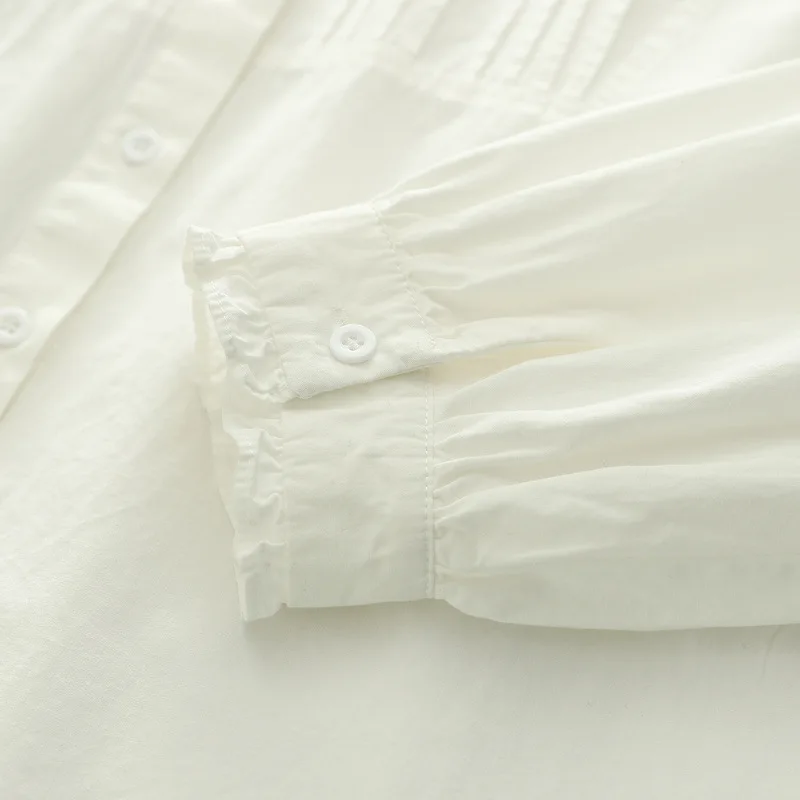 Neue 2025, Herbst Baumwolle Langarm Shirt, Frauen Stehen Falten Rüschen, Mori Mädchen Mode Lässig Lose Bluse T59821CC