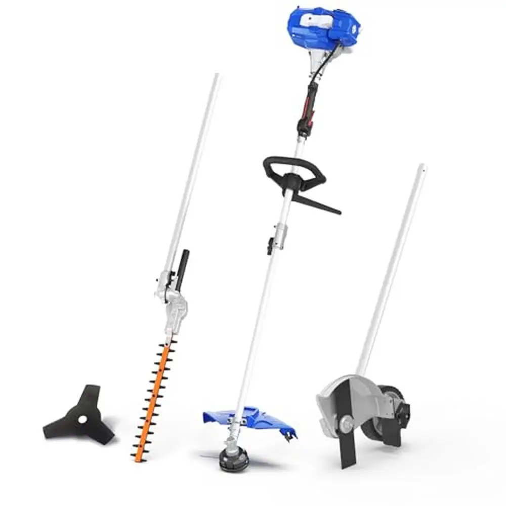 Gas Powered 4 in 1 Yard Tool Set String Trimmer Wheeled Edger Hedge Brush Cutter Efficient Operation