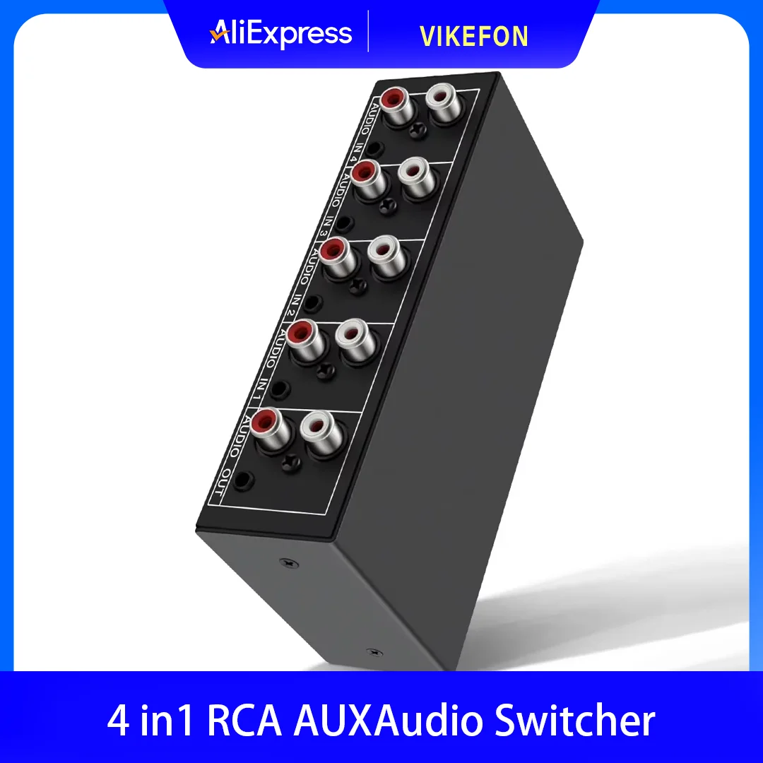 RCA AUX Audio Switcher 4 in 1 Stereo Audio selector 4X1 Passive 3.5mm Aux L/R RCA audio switch box analog audio selector