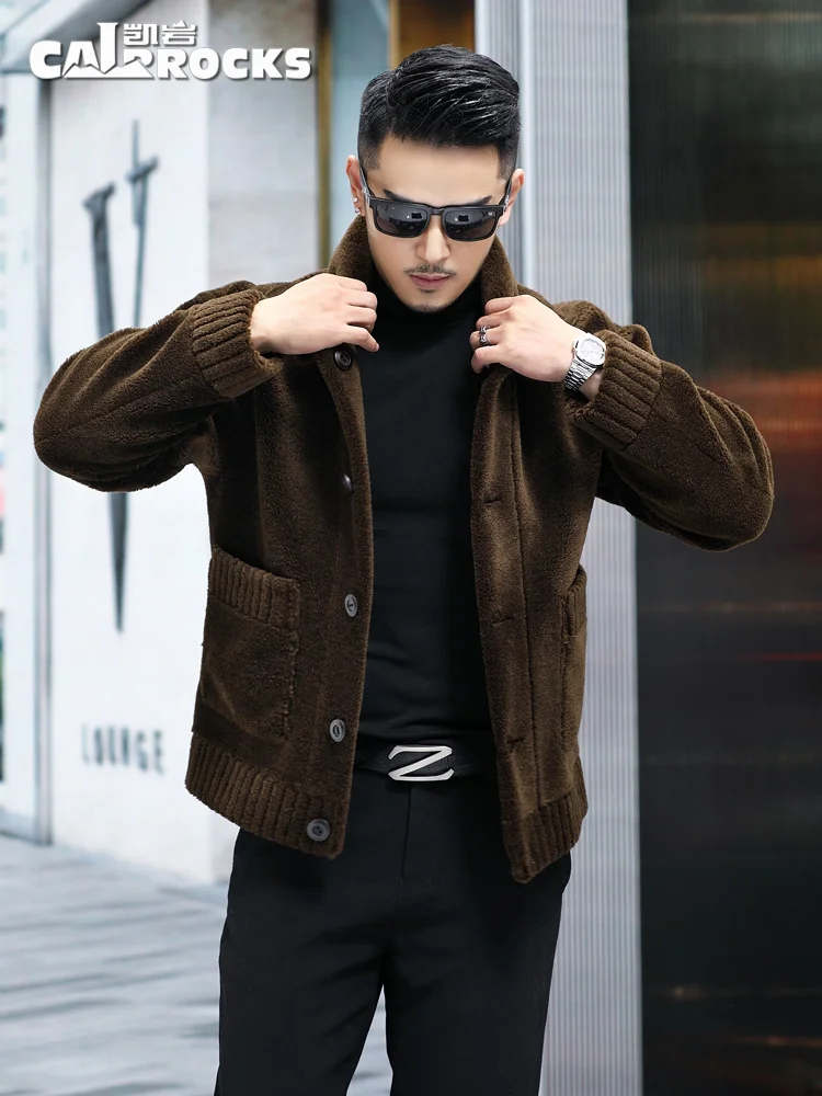 Winter New Cashmere Coat Men's Clothing Lapel Short Wool Overcoat Fur Integrated Double-Sided Fur Jacket