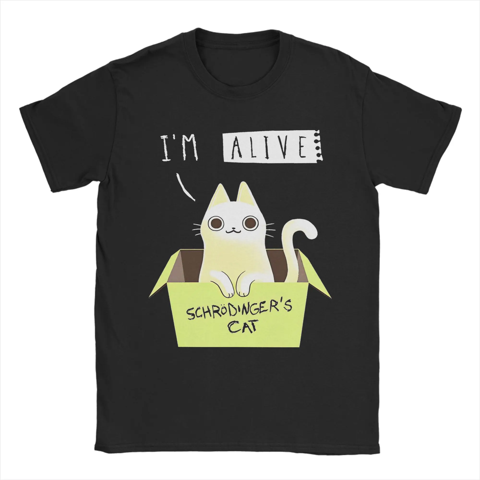 T-shirts Schrodinger Cat Alive pour hommes et femmes, en pur coton, style vintage, col rond, hip-hop, à motif animal, manches courtes, pour soirée