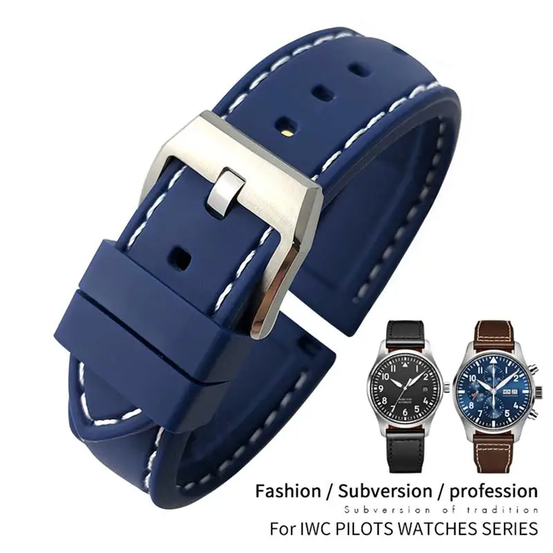 PCAVO 19/20mm 21/22mm Quality Silicone Rubber Watchband For IWC Big 'S Watches Spitfire Portofino Family Mark 18 Strap