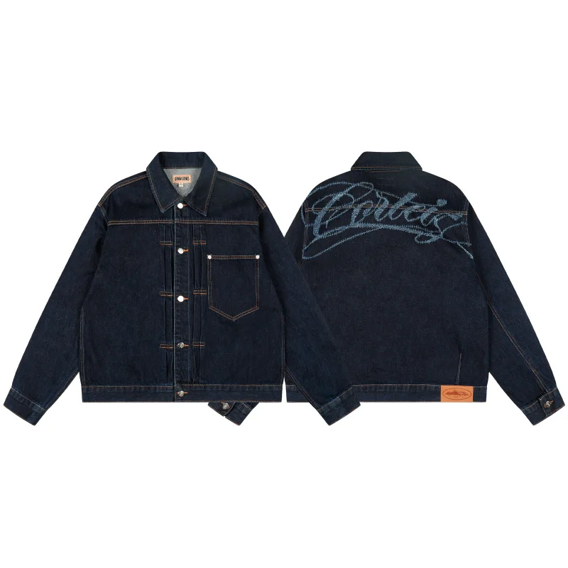 

Повседневная джинсовая куртка с вышитыми буквами в стиле ретро, свободная посадка, молодежная трендовая верхняя одежда, длинный свек, весна-осень-зима