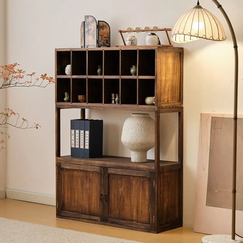 Solid wood new Chinese Bogu shelf Duobao Pavilion office display cabinet ornament display bookshelf living room entrance shelf