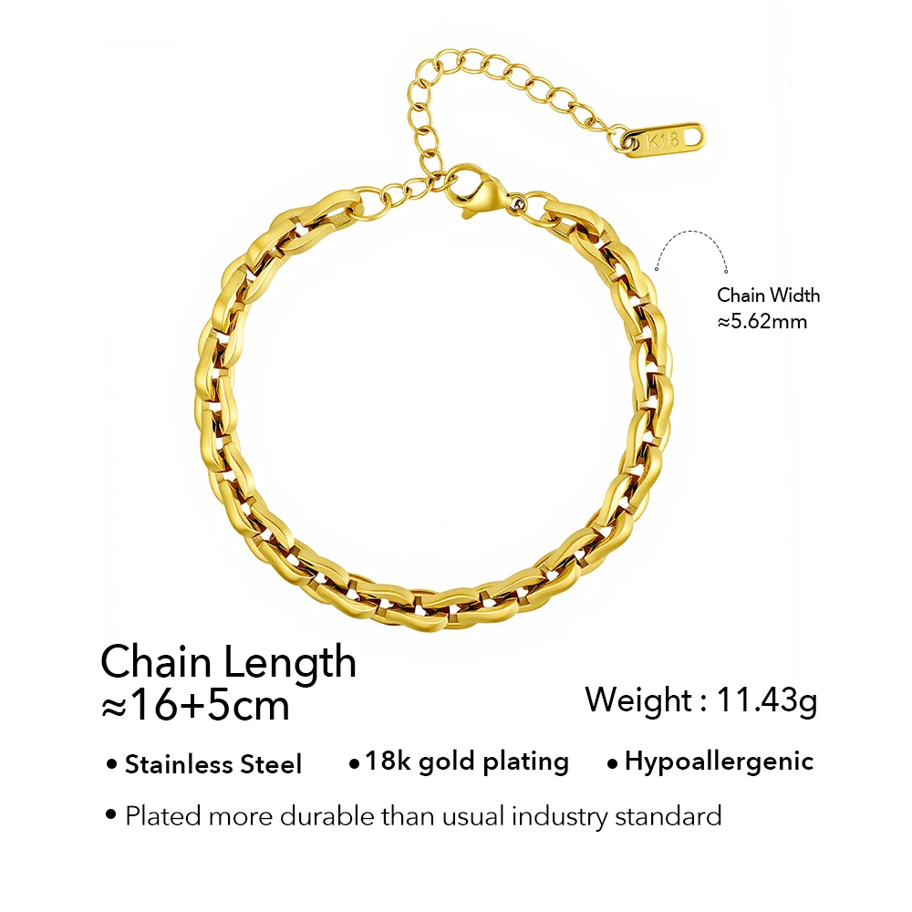 ENFASHION Pulseras U Shape Joint Chain Bracelet For Women's Stainless steel 18K Plated Gold Fashion High Street Jewelry B252648
