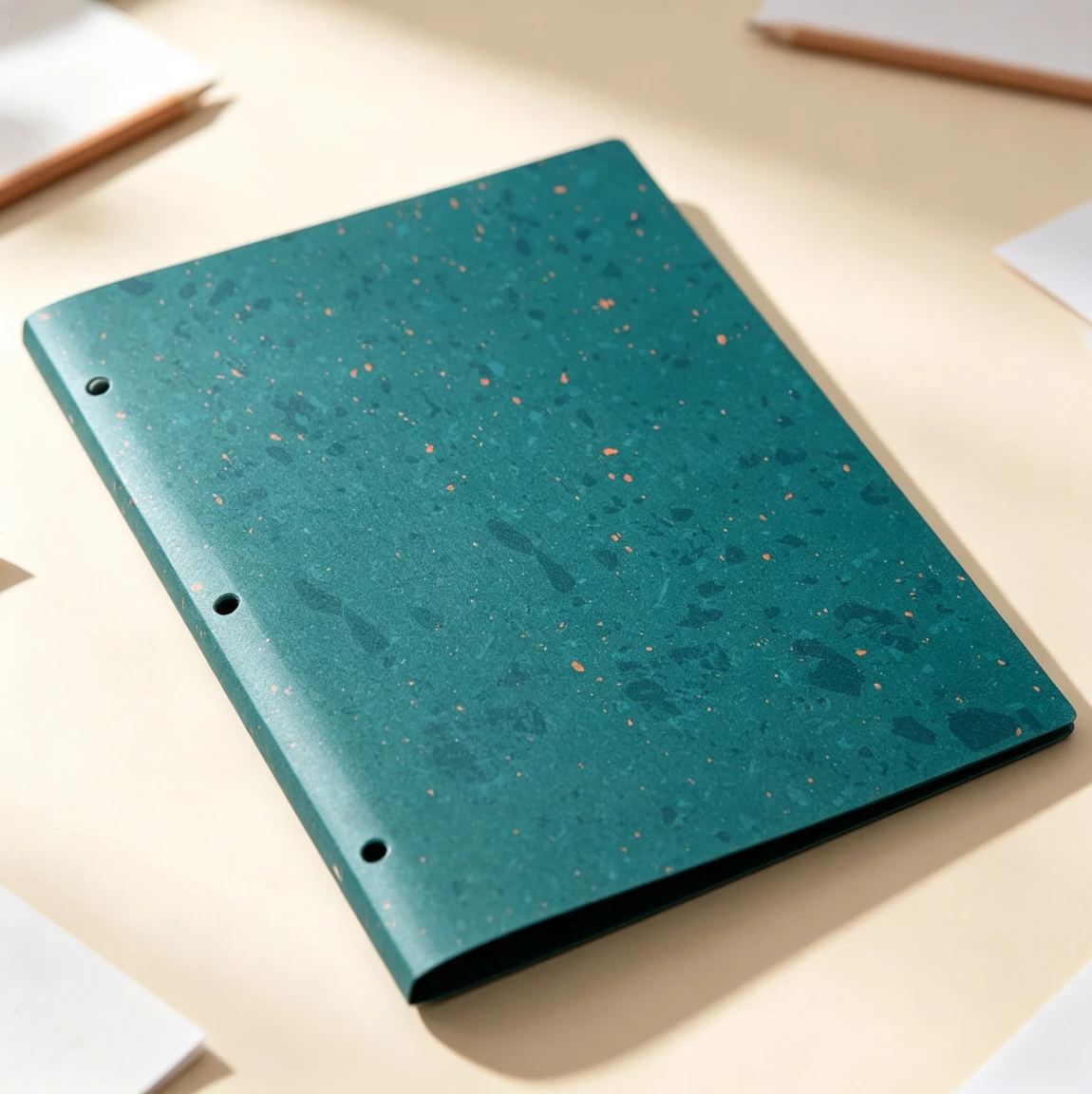 Paper Punch 3 Hole - Eco-Friendly Recycled Green Speckled 2 Pocket
