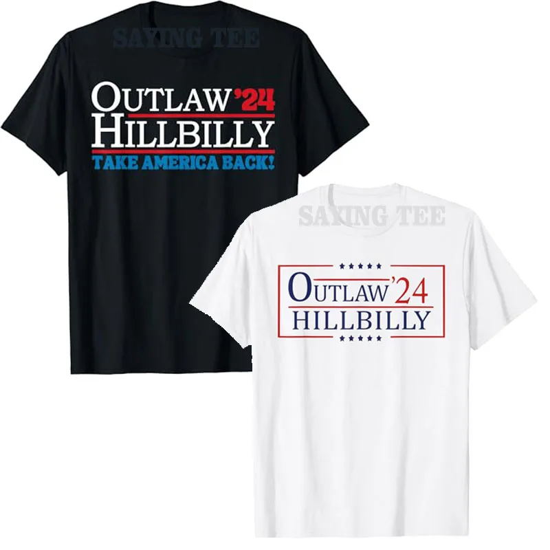 Trump Vance '24 Outlaw Hillbilly US Flag Vintage T-Shirt Humor Funny US Flag Vintage Elections Campaign Tee Short Sleeve Blouses