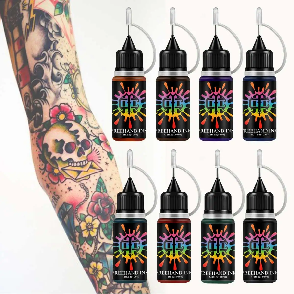 6/8 زجاجات مجموعة حبر الوشم المؤقت مختلط الألوان لجميع القديسين عيد الميلاد الجسم دهان داي مجموعة مكياج الوشم المزيف - Freeh