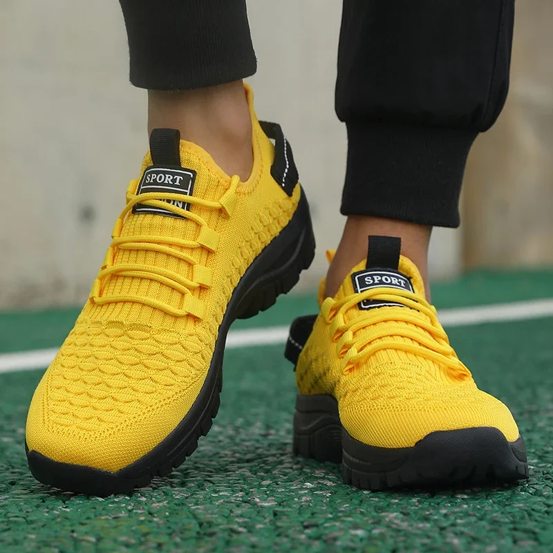 Men's Bright Yellow Outdoor Sneakers Breathable Mesh Construction Shock Absorbing Sports Shoes Stylish Trendy Adventure Footwear image 6