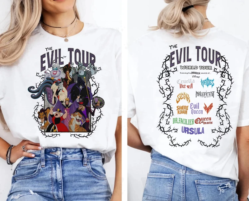 Vintage Disney méchants le mal Tour T-shirt Ursula Cruella maléfique chemise Disneyland femmes hommes Couple T-Shirt vente chaude