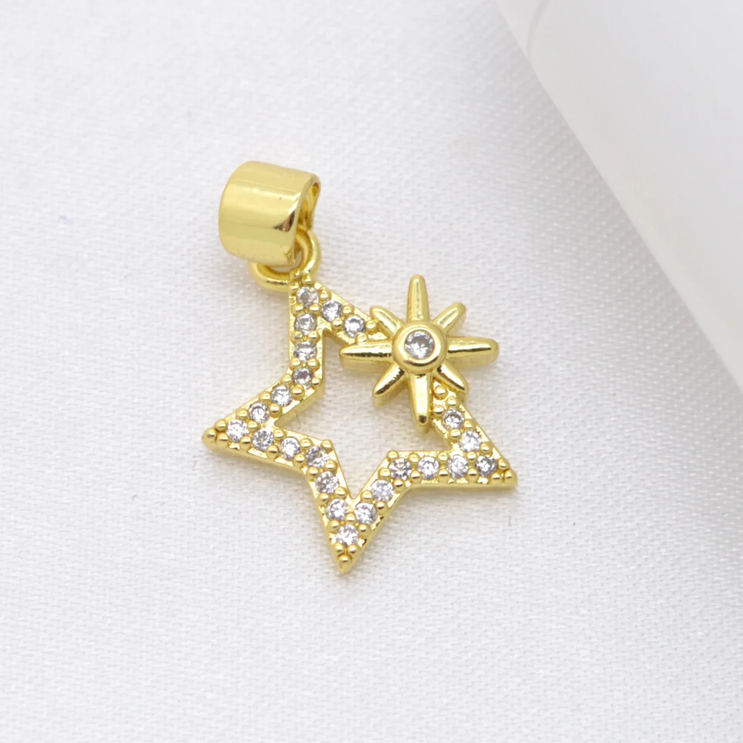 17 Pcs Brass Zircon Pendant Diy Bracelet Necklace Earring Jewelry Making Parts Elephant Heart Star Horseshoe Hollow Accessories