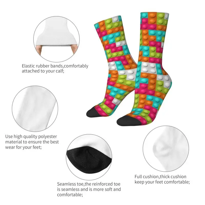 Custom Kawaii Men's Colorful Building Blocks Pattern Dress Socks Unisex Comfortable Warm 3D Printing Crew Socks